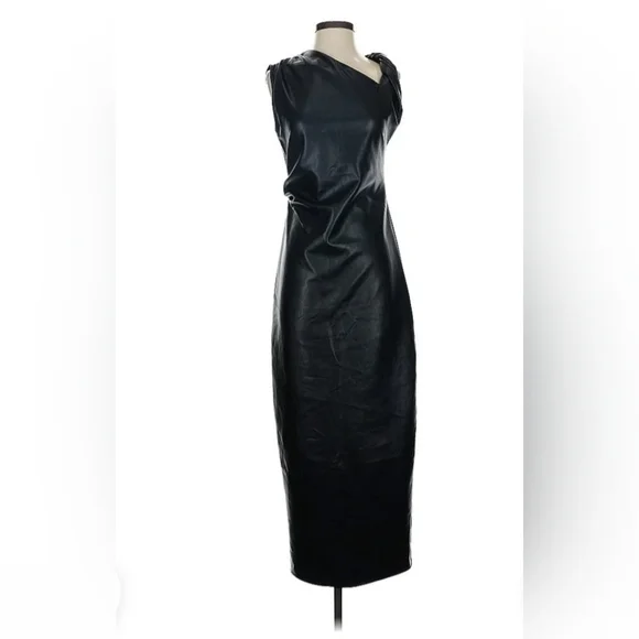 Zara | Dresses | Zara Faux Leather Midi Dress Black | Poshmark